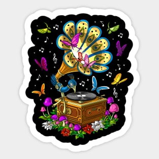 Psychedelic Peacock Gramophone Sticker